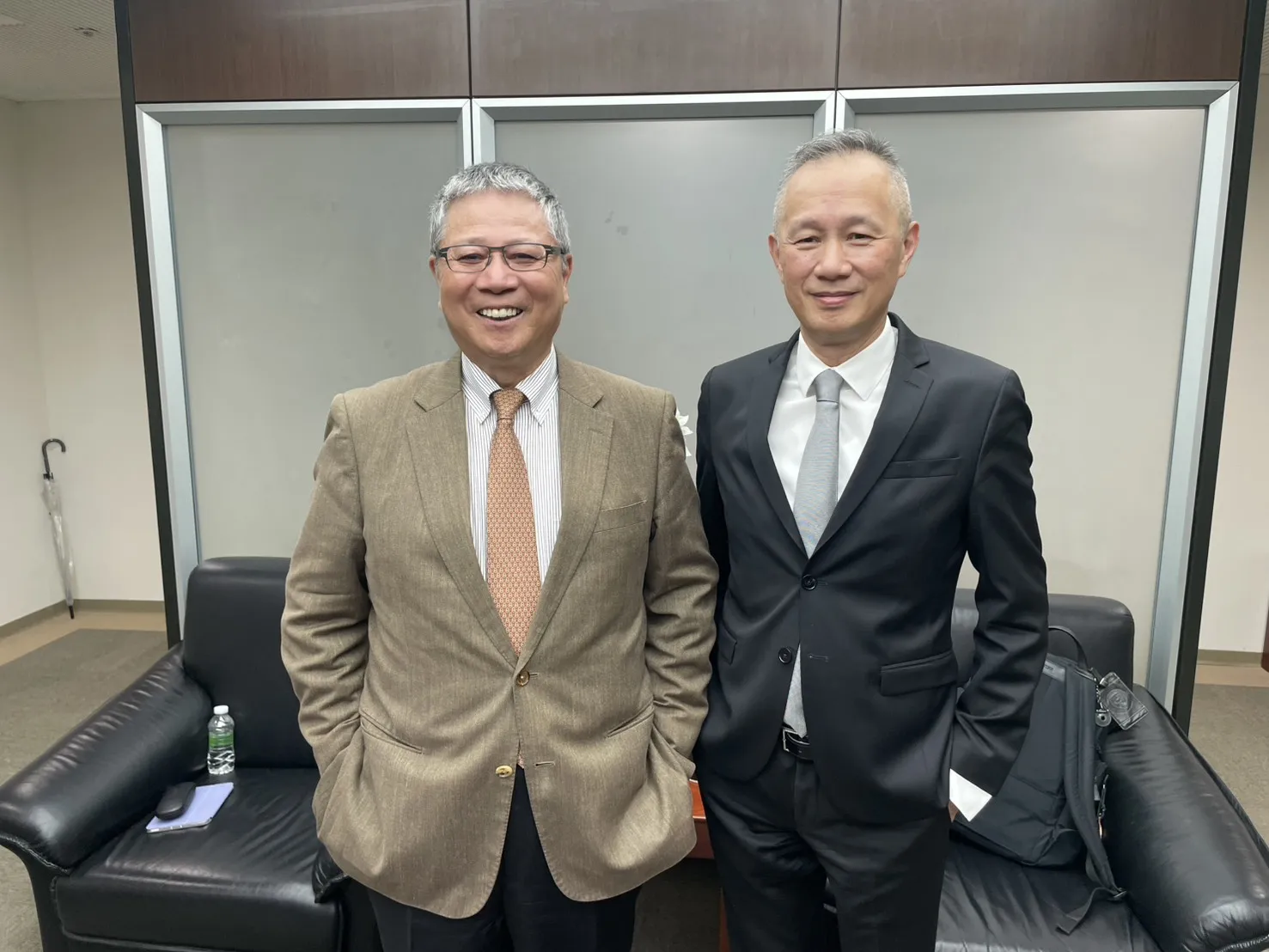 緯創董事長林憲銘與執行長林建勳。（圖／蔣欣倫攝）