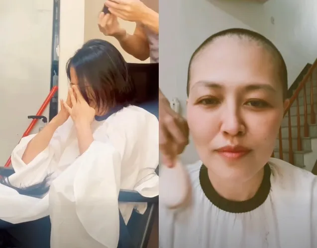 姑慕．巴紹把頭髮剃光。（圖／翻攝自姑慕巴紹臉書）