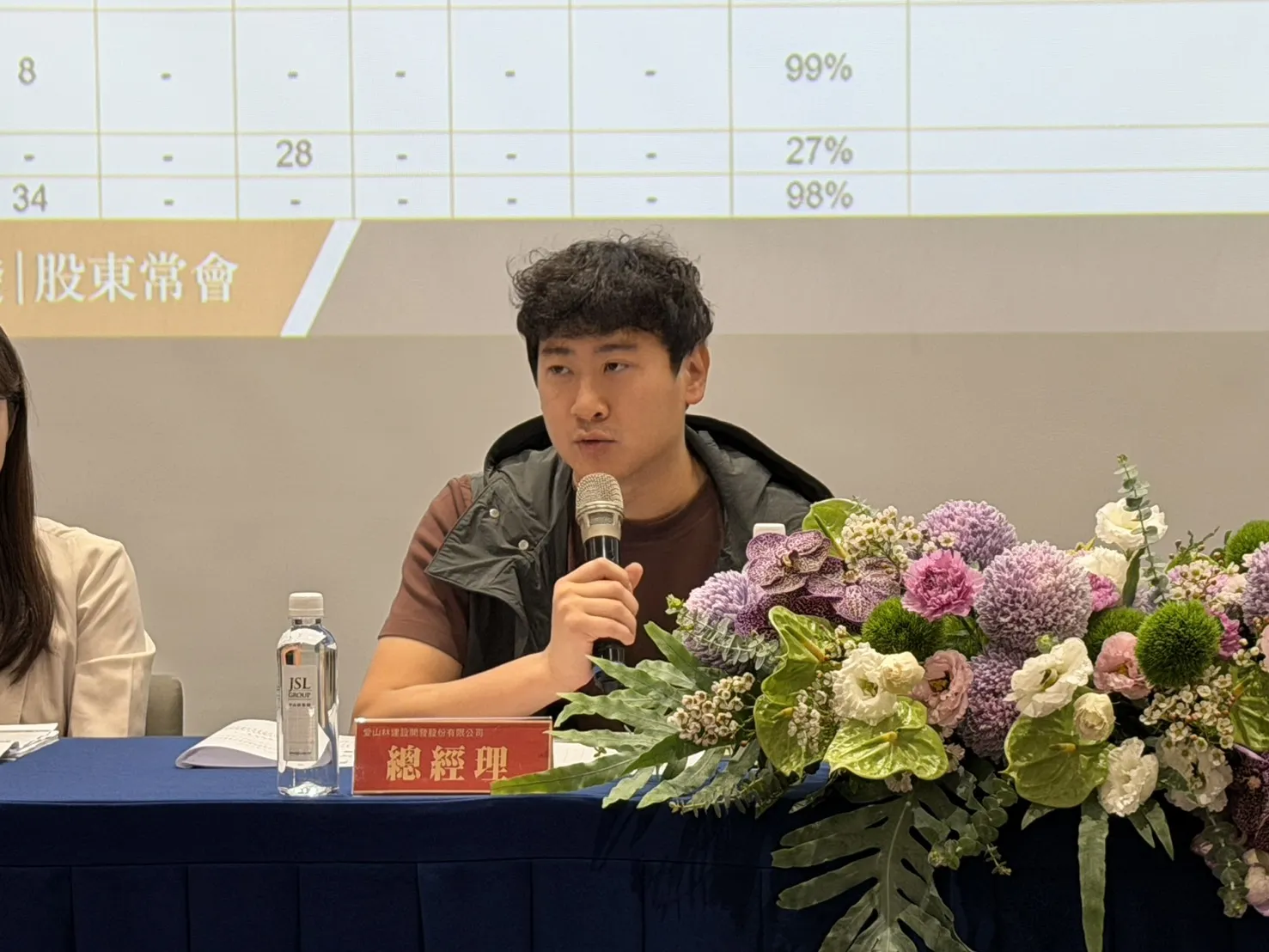 愛山林總經理祝藝分析，受到「土方之亂」及行政審查趨嚴影響，多數建案工期延後一年。（圖／蔣欣倫攝）
