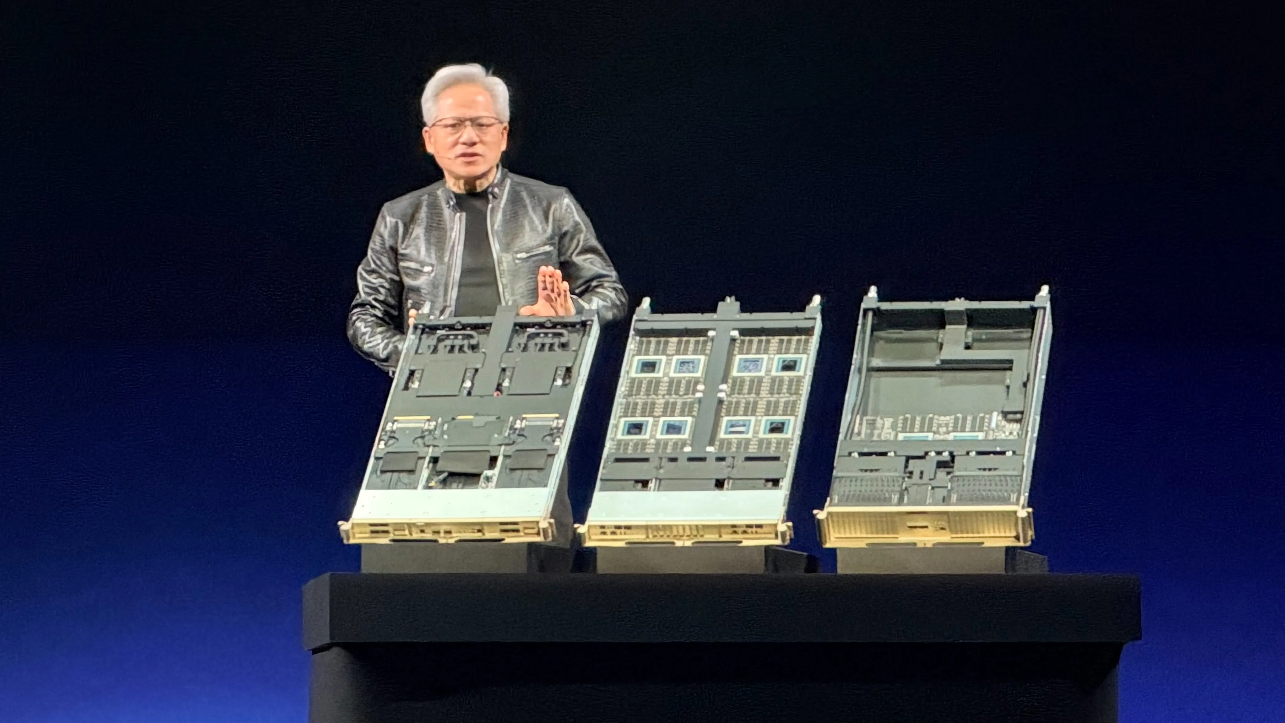 黃仁勳於6/1 NVIDIA GTC Taipei 2026 主題演講。（圖／唐子晴攝）