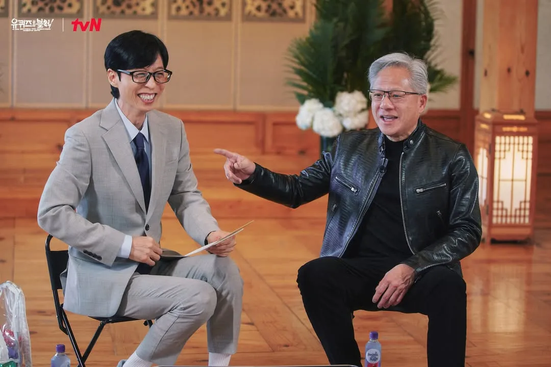 黃仁勳登上《劉QUIZ ON THE BLOCK》與國民MC相見。（圖／翻攝自劉QUIZ IG）