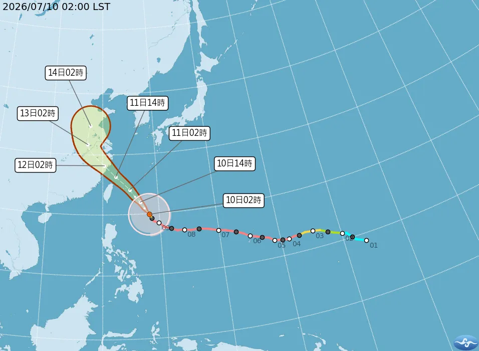 巴威颱風預計今天深夜觸陸。（圖／中央氣象署）