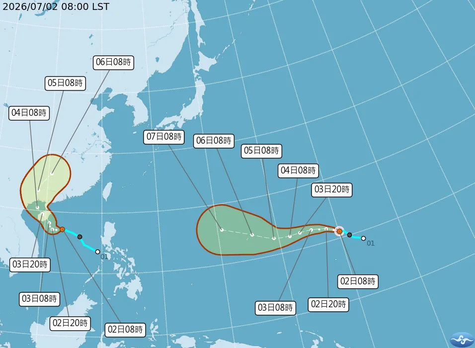 熱帶性低氣壓TD10增強為巴威颱風。（圖／中央氣象署）