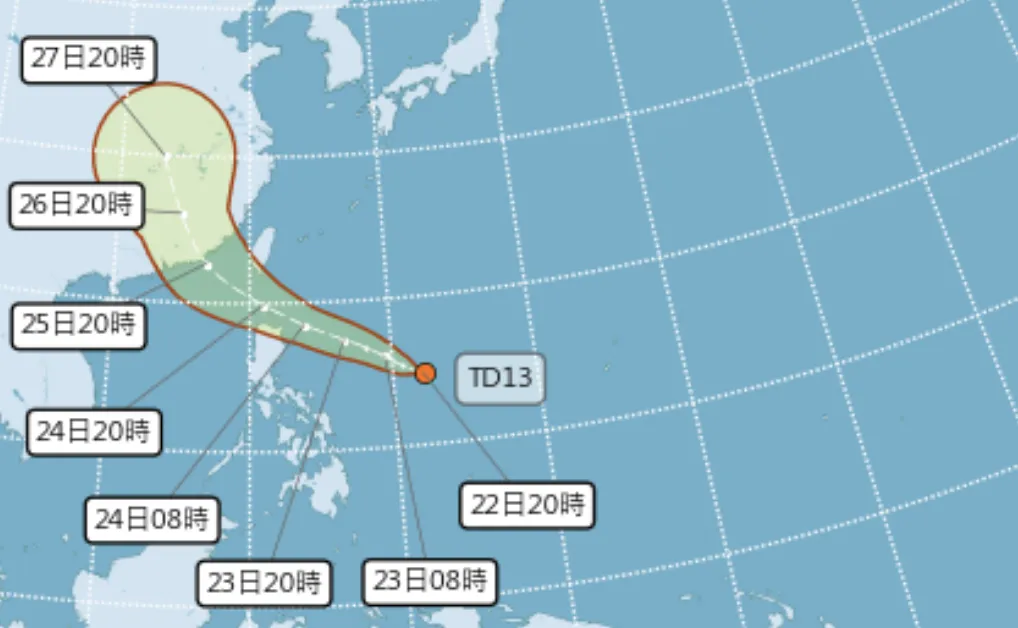 TD13路徑。(圖/氣象署官網)