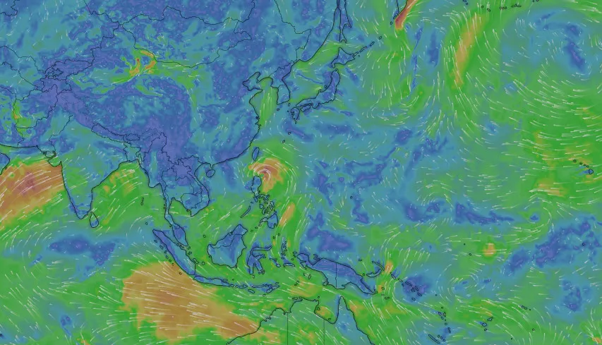 紅霞颱風逐漸靠近台灣。（圖／翻攝自颶風追蹤器）