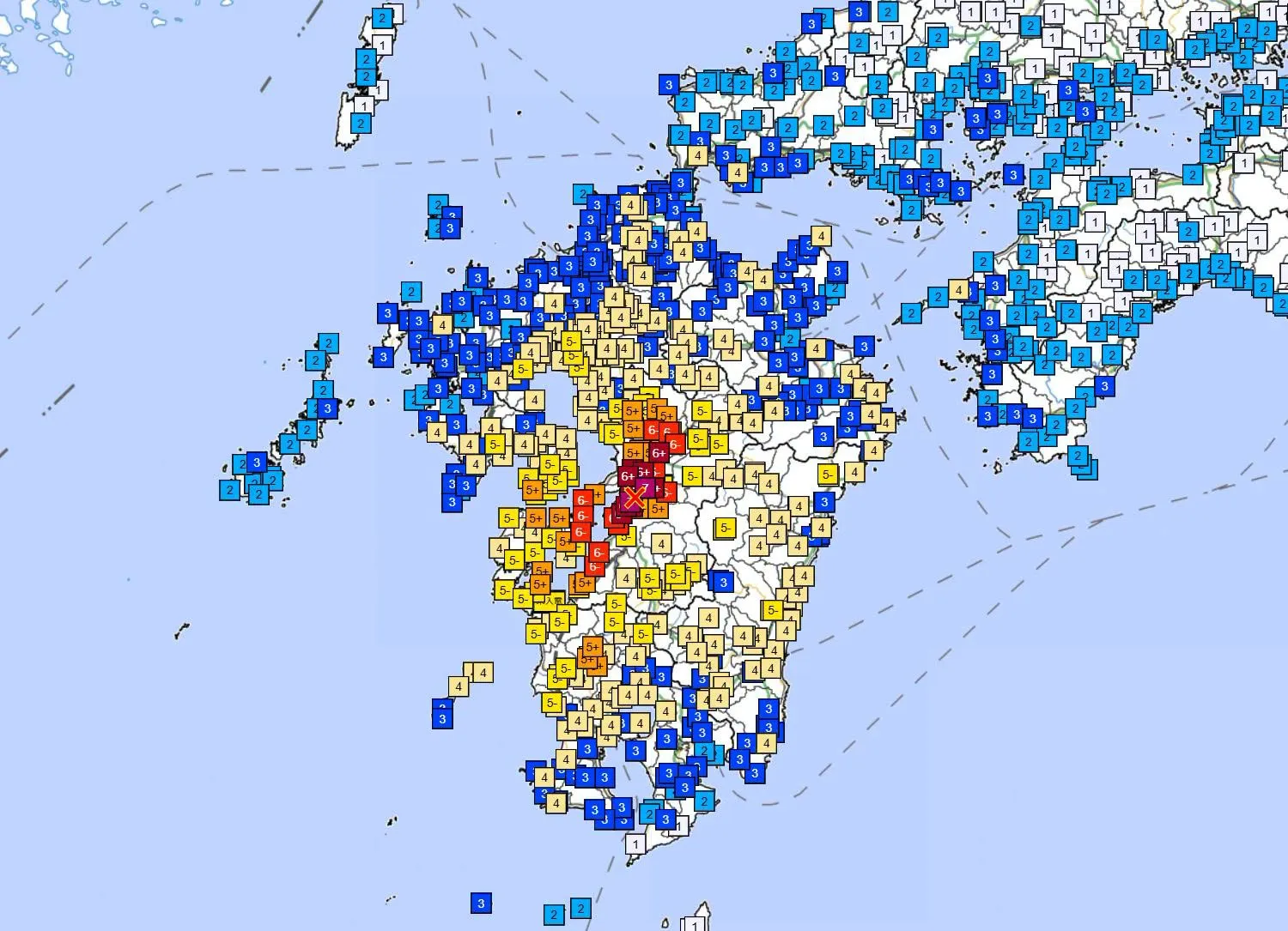 日本熊本縣發生規模7.1強震。（圖／翻攝自台灣颱風論壇｜天氣特急﻿臉書）