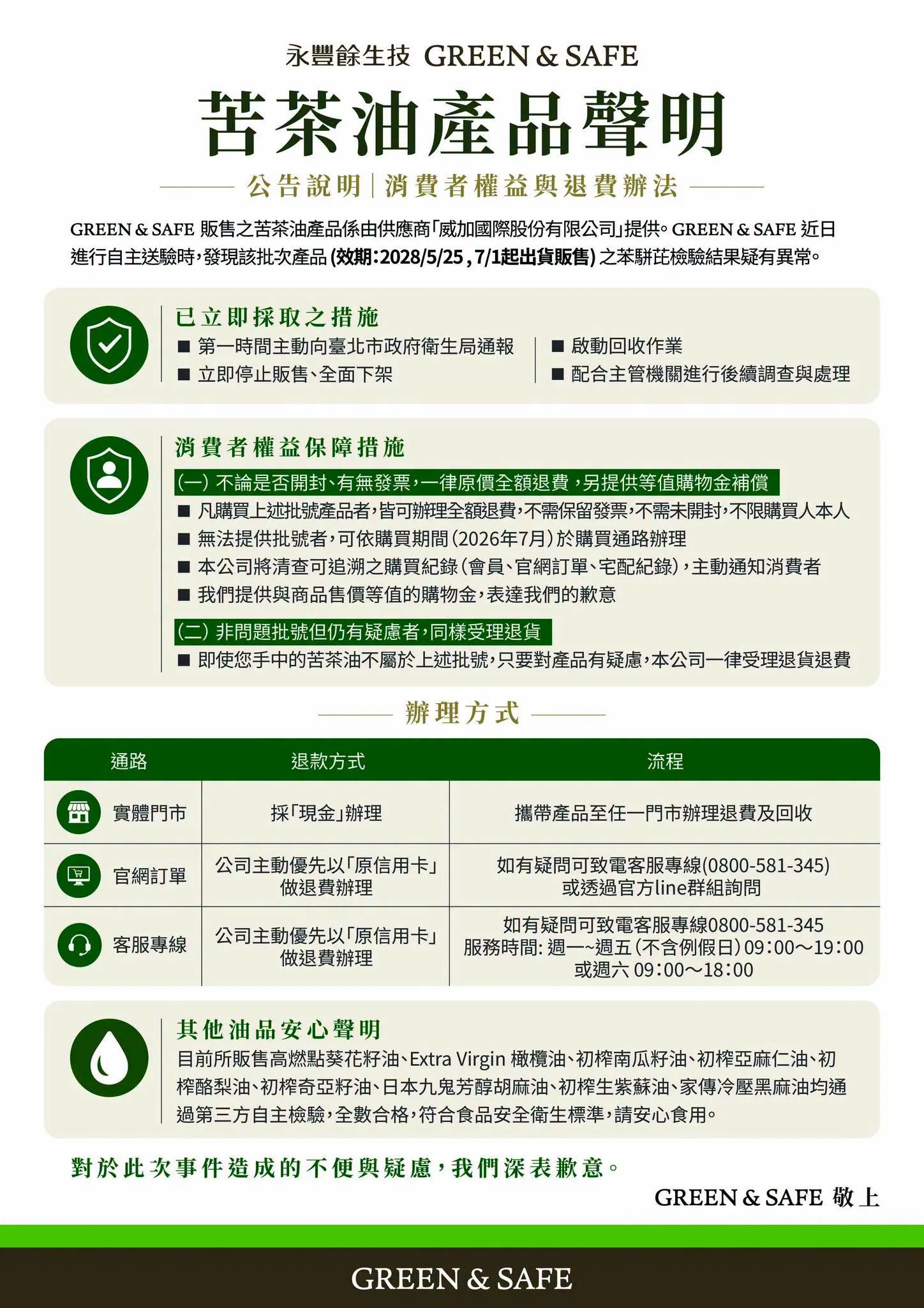 永豐餘苦茶油「苯駢芘超標」自主下架。(圖/衛生局提供)