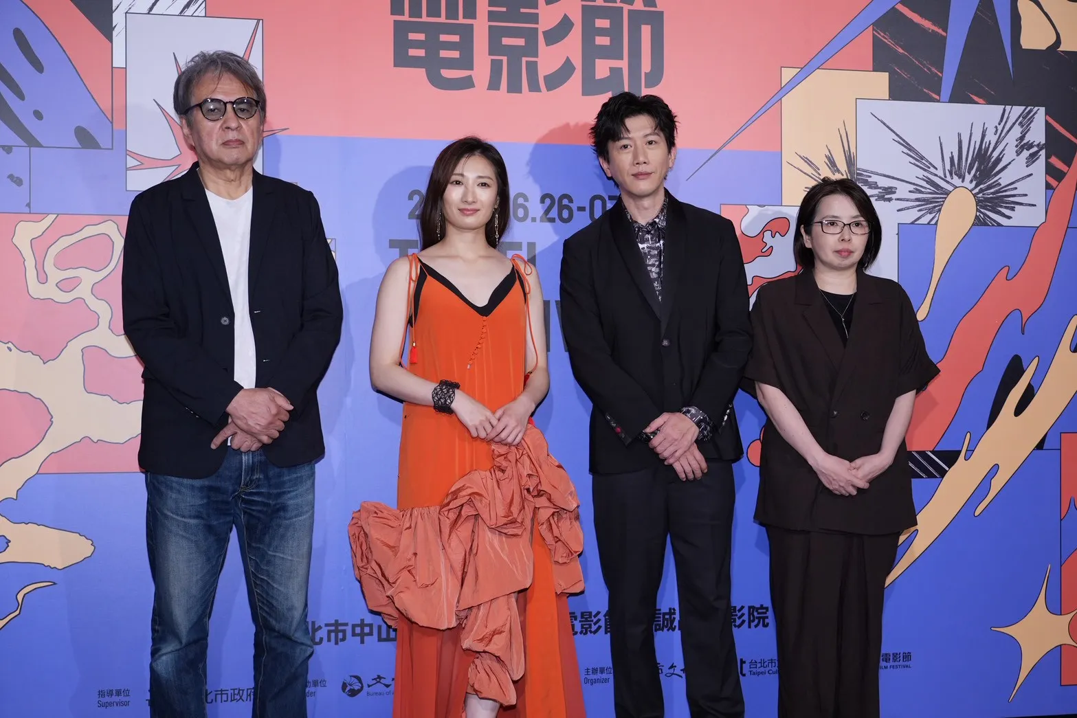 導演関根俊夫、製片藤原環、演員莫子儀、武田梨奈出席電影《香巴拉物語》在台北電影節的首映會。(圖/記者許方正攝)