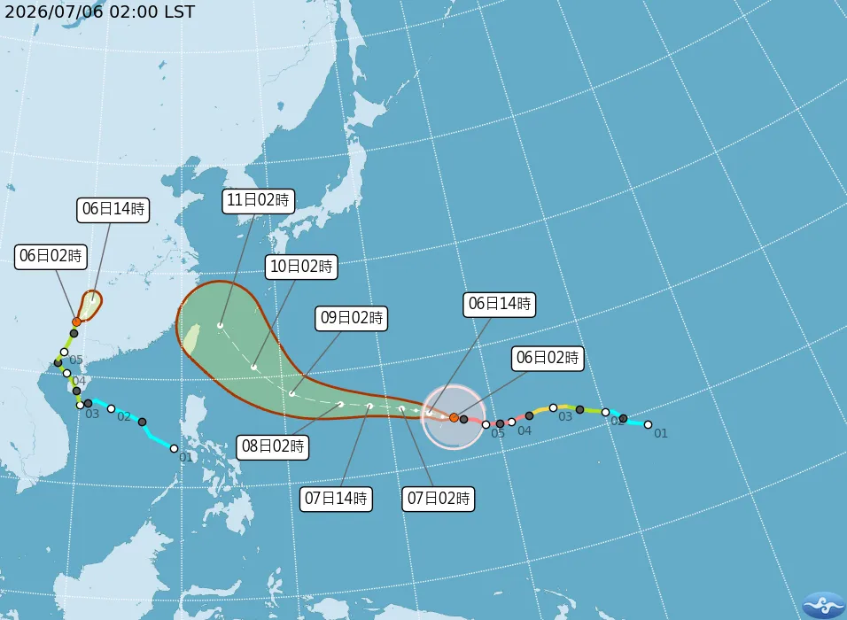 巴威颱風持續逼近台灣。(圖/中央氣象署)
