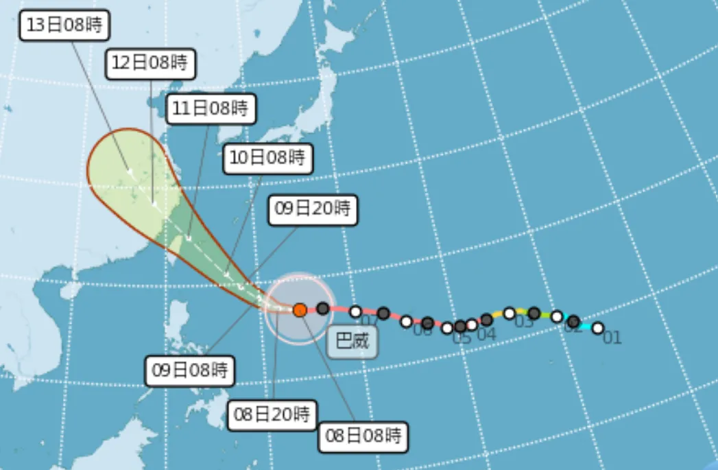 巴威颱風路徑。(圖/中央氣象署官網)