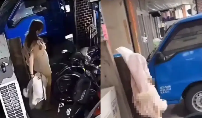 女子原地解放完,用外套直接擦屁股。(圖/翻攝自黑色豪門企業臉書)
