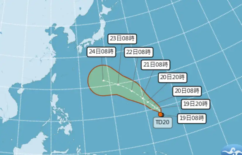 熱帶擾動TD20。(圖/翻攝氣象署官網)