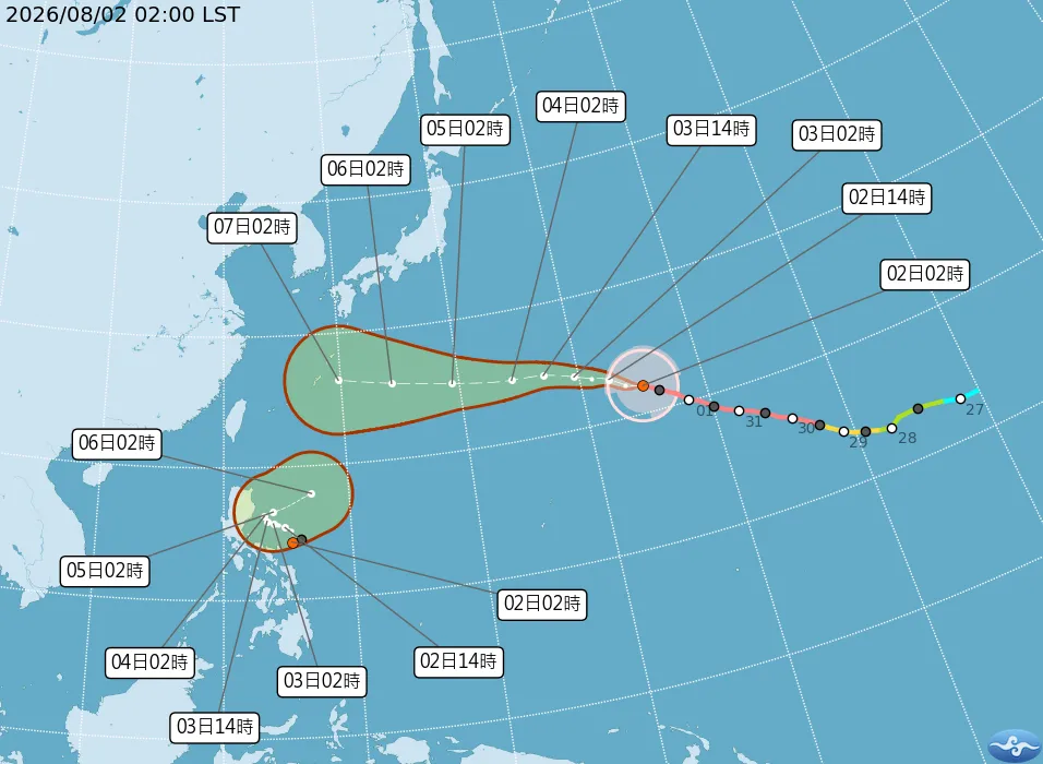海上恐形成雙颱局面。(圖/中央氣象署)
