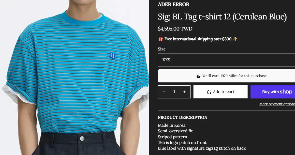 ADER ERROR單品要價不便宜。（圖／翻攝購物網站trab)