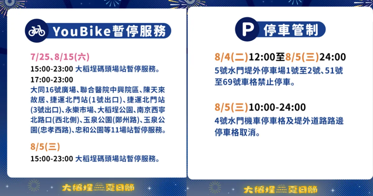大稻埕煙火節交通管制。（圖／台北市政府官網)