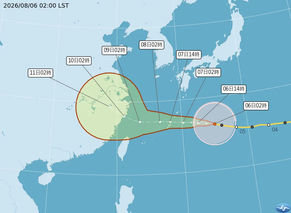 白海豚颱風最接近台灣時,中心距離北部約300公里。(圖/中央氣象署)