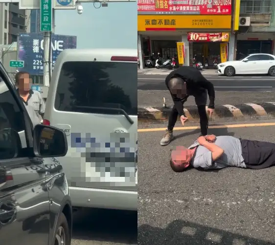 台中發生行車糾紛,老翁持刀理論反被打趴。(圖/翻攝自Threads)