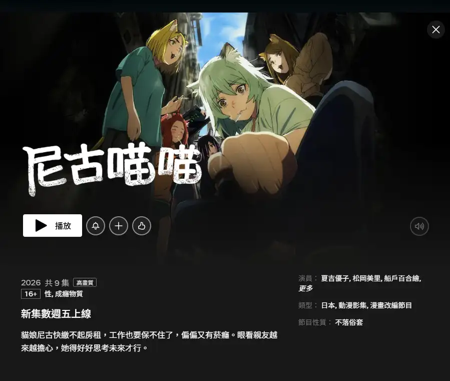 Netflix上的《尼古喵喵》持續更新。(圖/翻攝自Netflix)