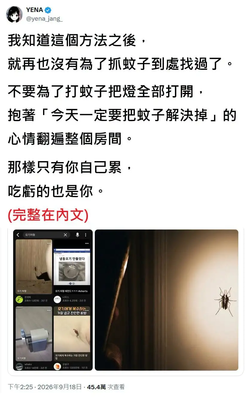 網友分享滅蚊秘訣。（圖／翻攝自魚漿夫婦﻿臉書）