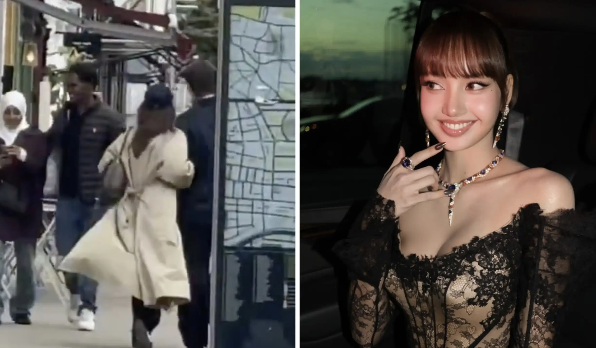 BLACKPINK成員Lisa日前於英國街頭被捕捉到與泰國男星Blue Pongtiwat同行並親密勾臂。(圖/翻攝自X)