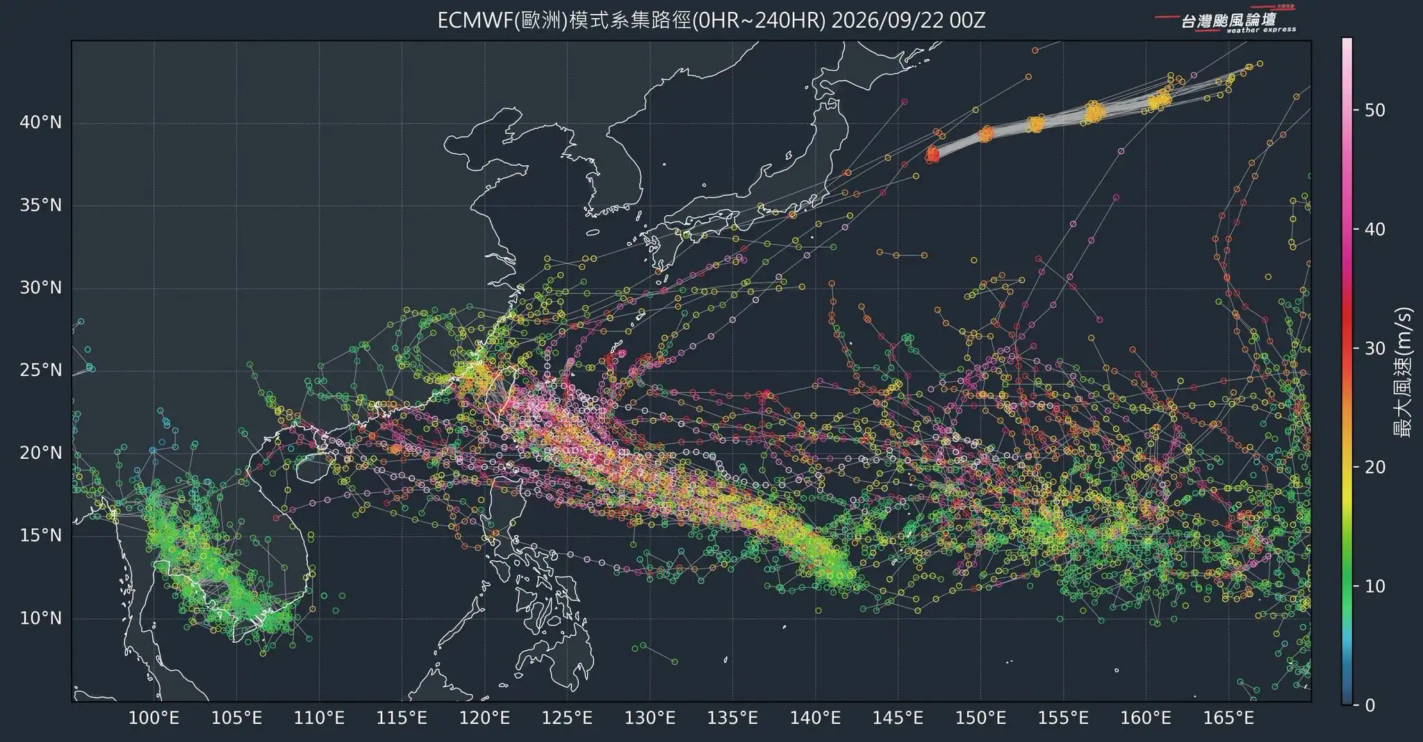 歐洲傳統模式線條明顯偏西許多。(圖/翻攝自台灣颱風論壇|天氣特急臉書)
