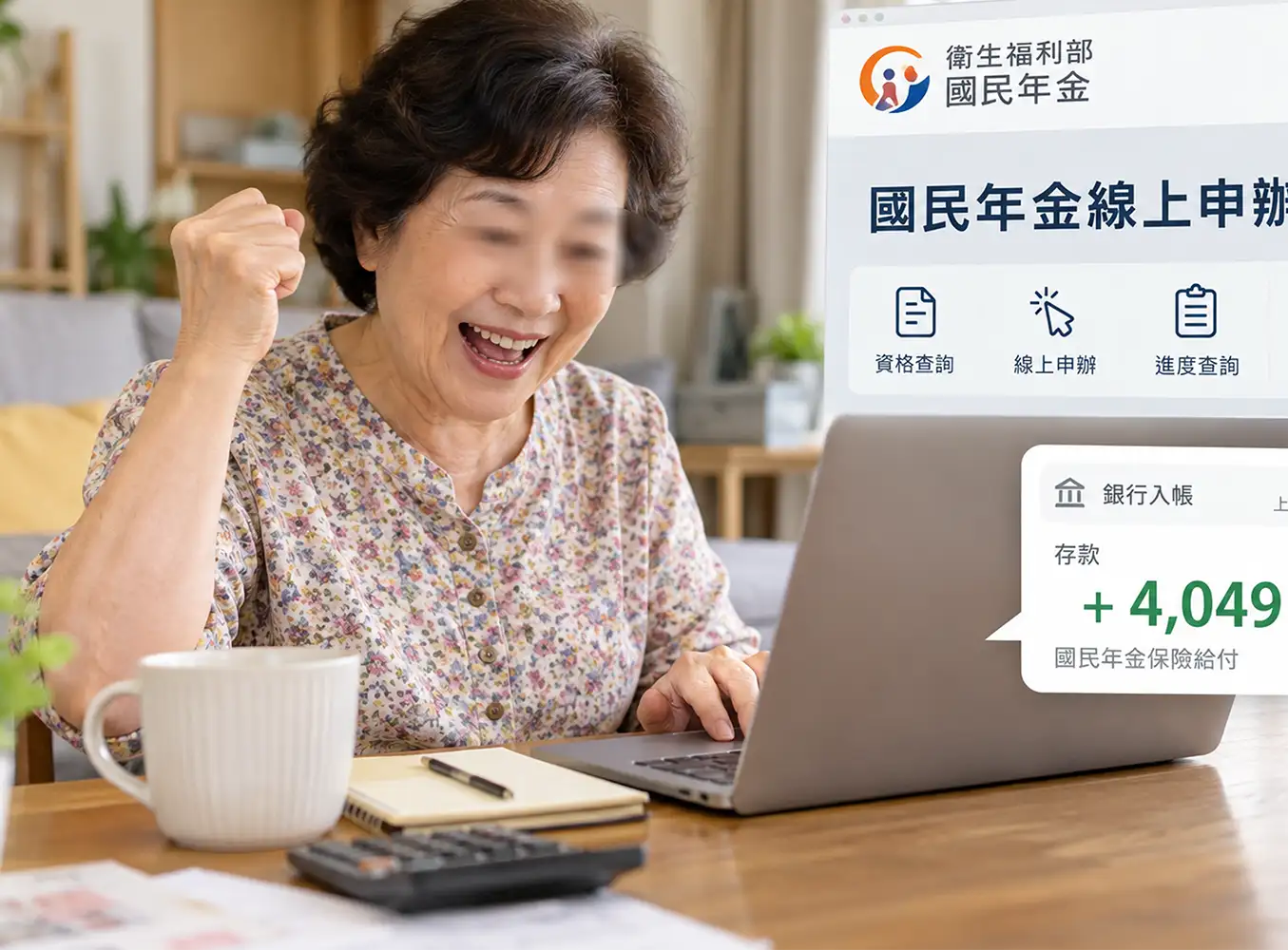 國民年金新制!65歲免填申請書線上24hr可辦理。(圖/AI生成示意圖)
