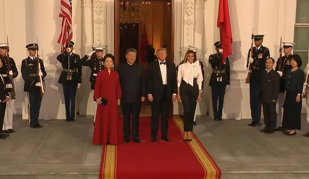 美國總統川普在白宮設國宴款待中國國家主席習近平。（圖／翻攝白宮直播）