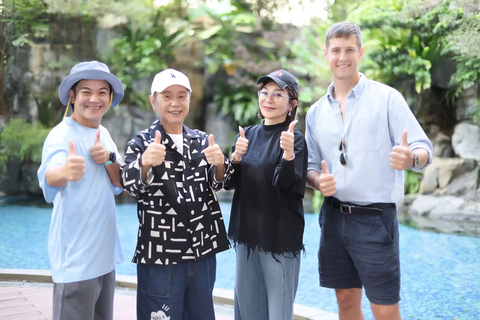 馬國弼（左起）黃西田、王彩樺、賈斯汀進行彩排。（圖／劍湖山世界提供）